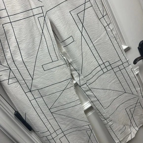 Zara cream off white wide leg geometric print pattern high rise pants trousers - Picture 6 of 7